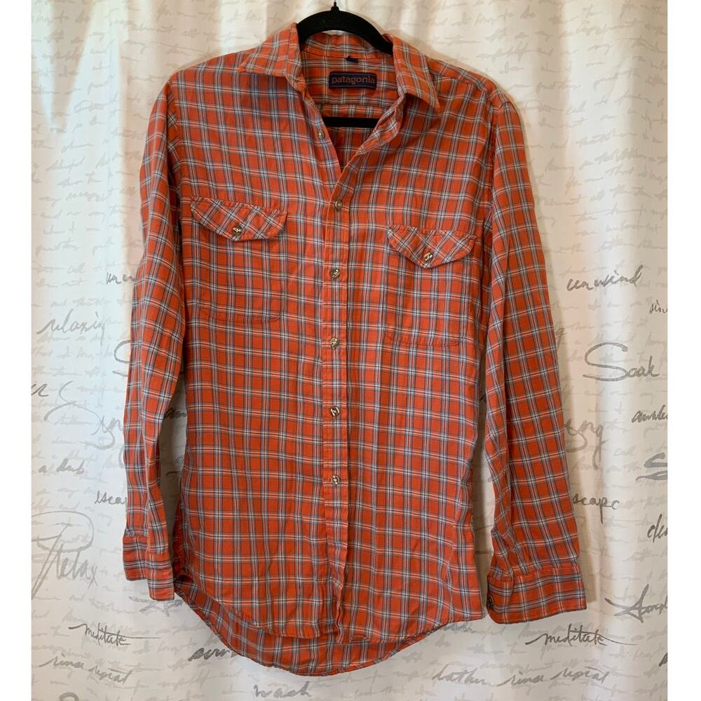 Vintage Patagonia Orange Plaid Button-Up Shirt Men's Size Small Gorpcore